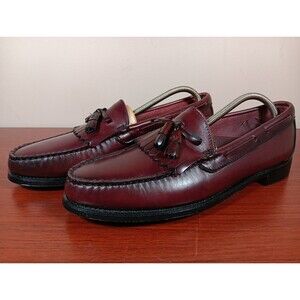 LL Bean Burgundy Tassel Leather Penny Loafers Dress Shoes 11.5 B USA VTG EUC